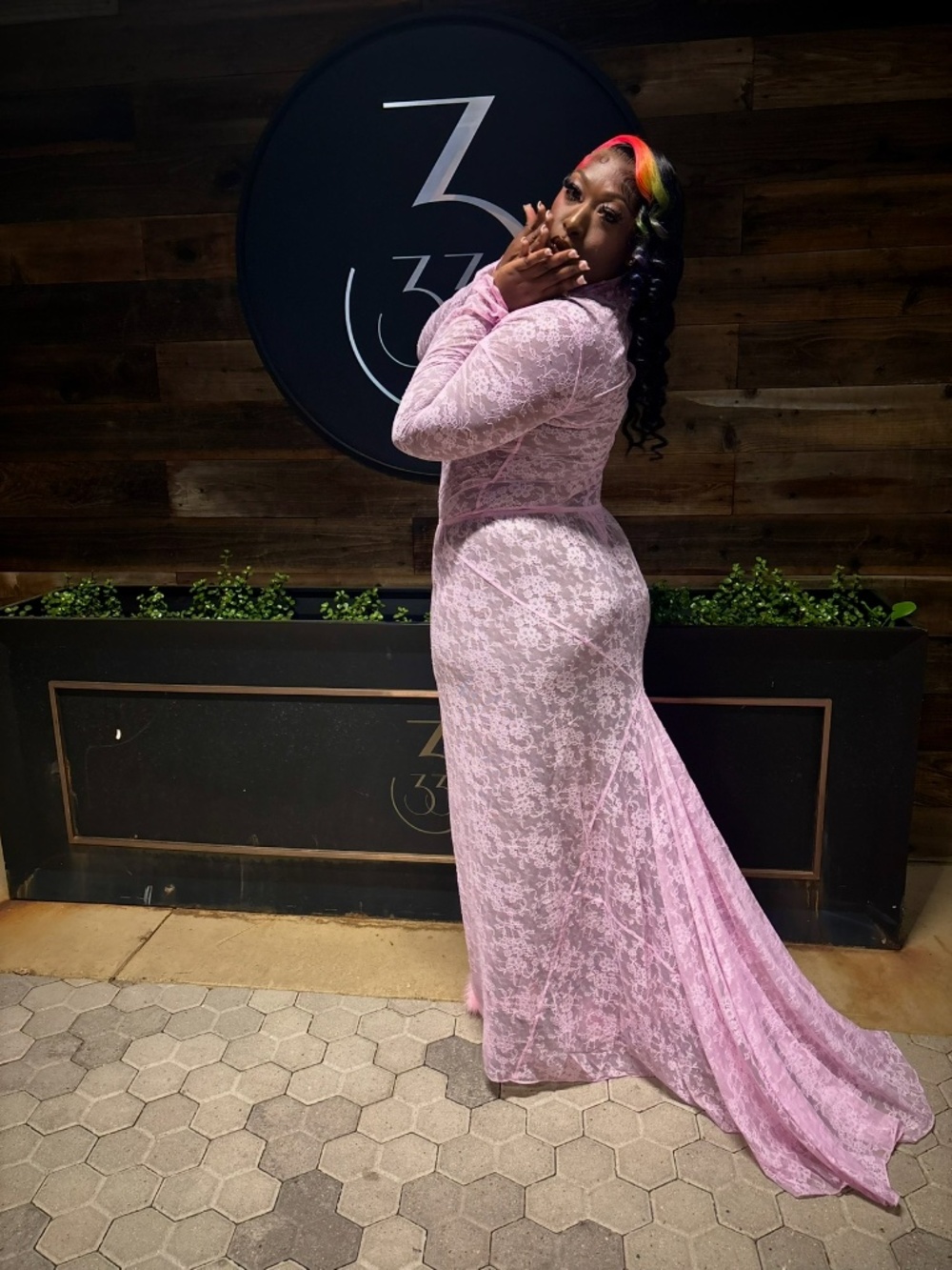 KHY Pink Lace Bodysuit Maxi Skirt with train